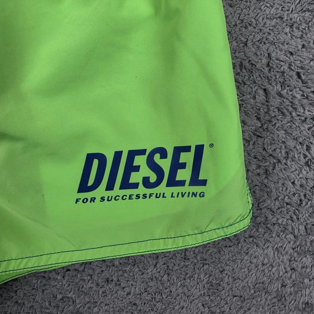 Diesel Swim Trunks Mens S Neon Green Blue Logo Drawstring Beachwear 2